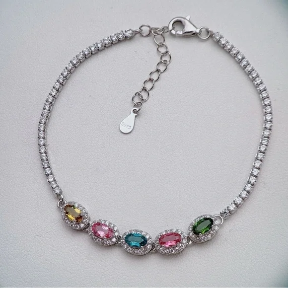 SGB2 S925 Natural Rainbow Tourmaline Bracelet